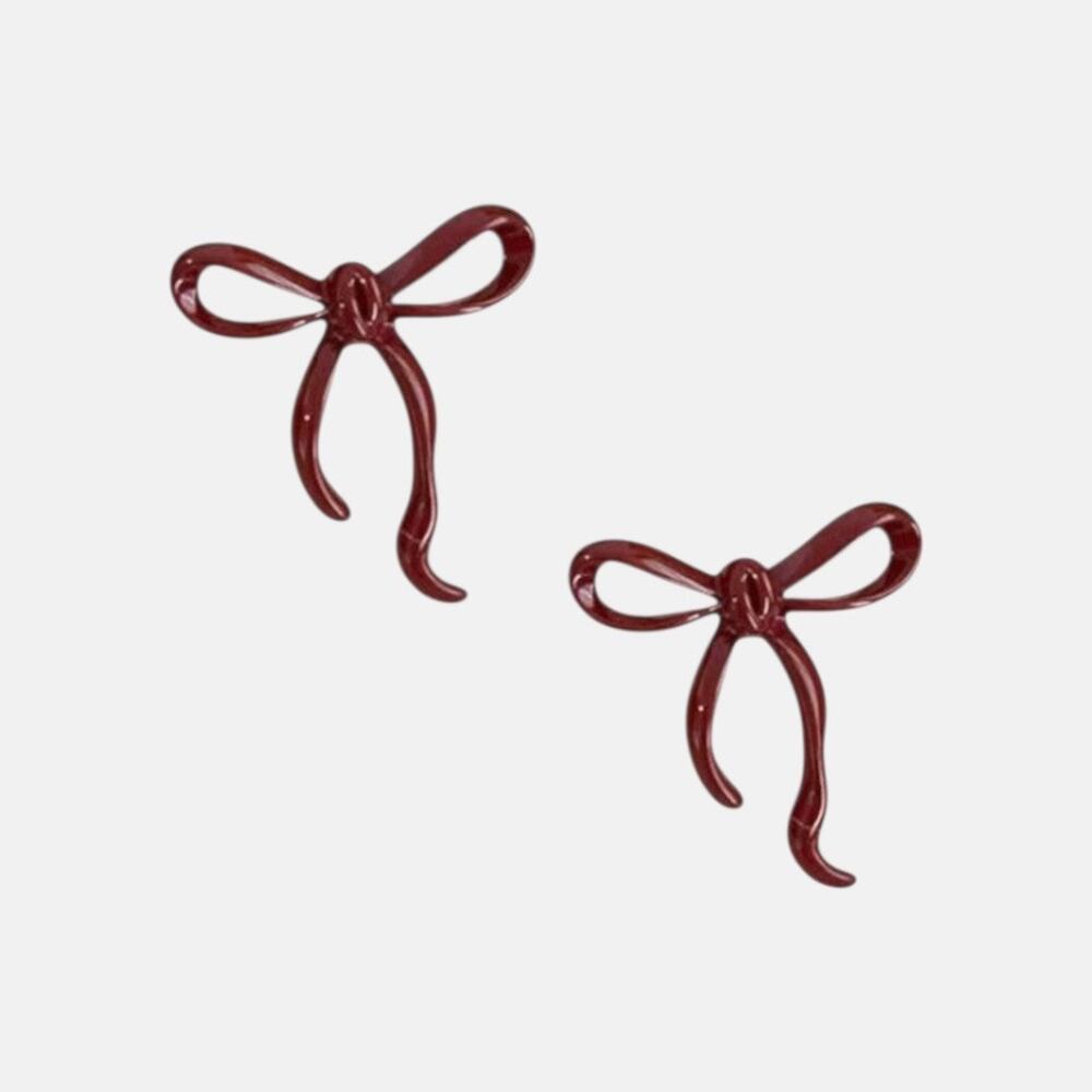 Burgundy Bowknot Stud Earrings